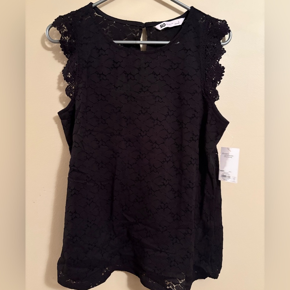 SO Black Lace Cap-Sleeve Tank Top